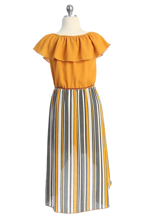 Girls Off-Shoulder Drawstring Striped Jumpsuit Dress 4-14 - SophiasStyle.com